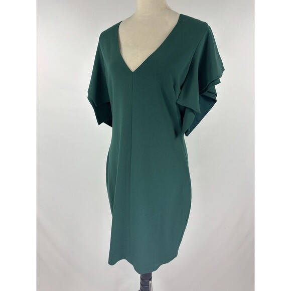 Black Halo Simona Cocktail Sheath Dress Green 12 Flutter Kimono Sleeve Midi - Picture 12 of 12